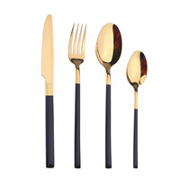 Ensemble de couverts de luxe en acier inoxydable doré, couteau, fourchette et cuillère noirs