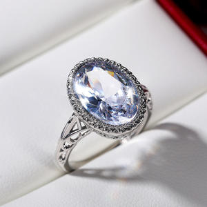 Bague en cristal F848, argent 925, sertie de strass ovales, pour femme, bijoux de fiançailles - Product Image 1