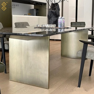 Yushi gruppo in acciaio inox 4-6 posti tavolo ristorante tavolo da pranzo Set veneziano marrone tavoli per la vendita usato - Product Image 3