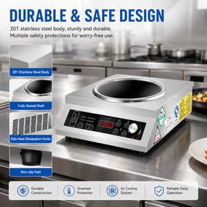 Professional 3500W Concave Fryer Space-saving Tabletop Induction Wok with Adjustable Feet for Restaurant Hotel Canteen Cafe - Product Image 3