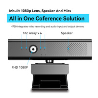Cámara Web para Conferencias Todo en Uno 1080P 30fps con Micrófono y Altavoz Integrados, Cubierta de Privacidad para Reuniones de Negocios y Trabajo Remoto