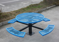 Table de pique-nique extérieure publique et commerciale à piédestal en acier élargi Table de salle à manger extérieure en métal de jardin de restaurant extérieur avec banc