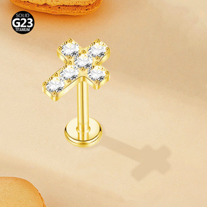 Labrets croisés en zircon résistant au ternissement, clous d'oreille classiques en titane de 8 mm à vis, pour tragus, cartilage, hélix, conque, lèvre - Product Image 5