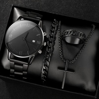 Ensemble Montre à Quartz de Luxe pour Homme, Chiffres Romains Tendance, Cadran Noir Minimaliste, 40 mm, Boucle à Fenêtre en Verre, Accessoire de Mode Tendance