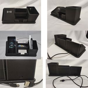 Boîte de rangement en cuir PU noir pour bureau et bureau, charge sans fil 10W, charge rapide pour téléphone portable, RH6957P-WLC - Product Image 5