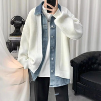Pull à coutures en denim style American Century pour homme Veste deux pièces décontractée Cardigan tricoté ample pour la mode d'automne