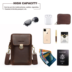 Borsa <span class=keywords><strong>Vintage</strong></span> in Vera Pelle per Telefono da Uomo, Convertibile in Marsupio con Passante per Cintura, Adatta per Cellulari Fino a 6.9'' con Scomparti per Carte - Product Image 3