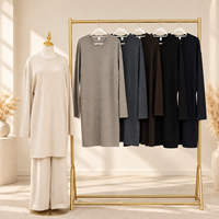 Ensemble Abaya deux pièces personnalisé OEM ODM pour femmes musulmanes, tricoté, couleur unie, col rond, manches longues, tunique ample, pantalon large, vêtements de l'Aïd