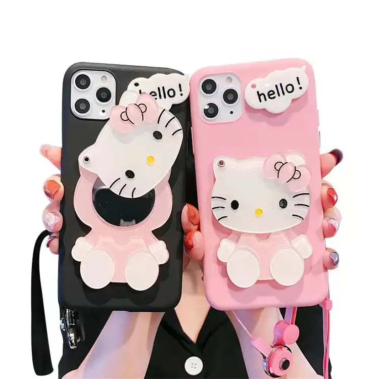 Readystock+Customizable Cartoon make up mirror soft cover hello kitty phone case For Samsung A32 A11 A71 S21 Note20 A02s S9P