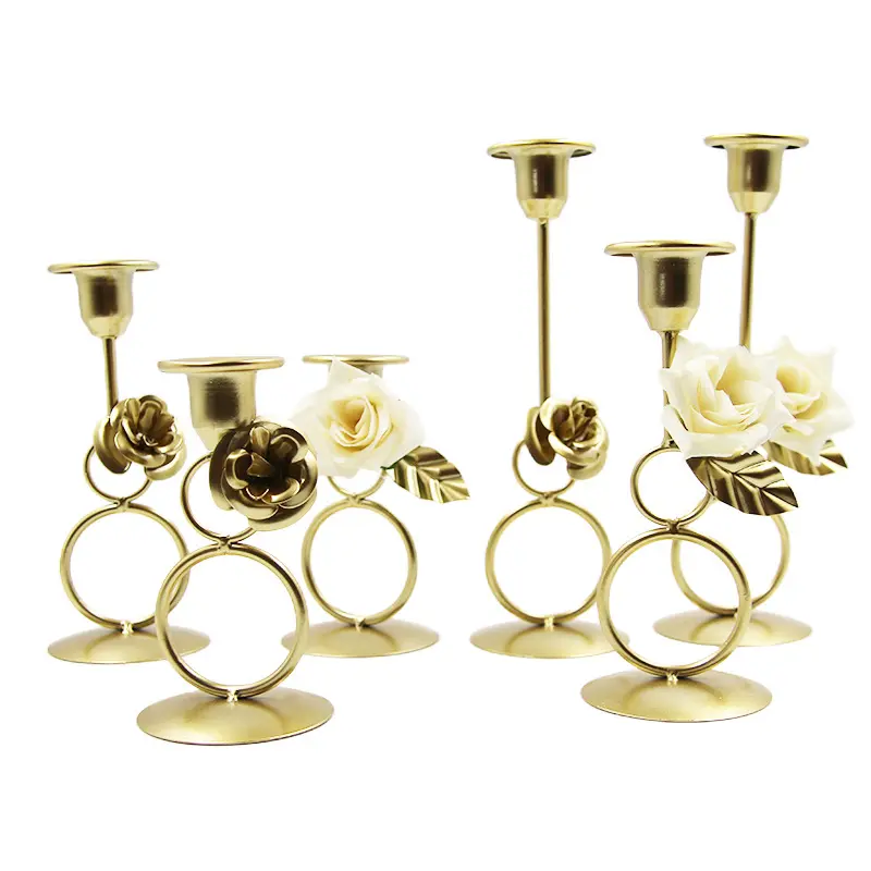 Europäische Art Dekoration Requisiten Golden Romantic Ring Party Hochzeit Tisch Kerzenhalter