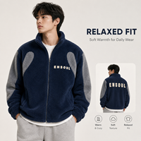 Veste zippée intégrale en sherpa contrastant personnalisée pour homme, avec broderie épaisse, chaude, en polaire, pour l'hiver, manteau d'extérieur, OEM ODM Marque Privée