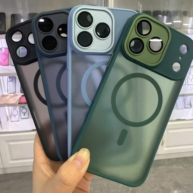 Matte Frosting TPU+PC Case for 17 Pro Max Magnetic Shockproof Camera Frame Holder Pure Color Mobile Phone Accessory