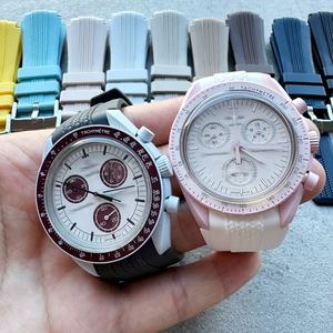 Bracelet de <span class=keywords><strong>montre</strong></span> étanche respirant en silicone liquide de luxe de 20mm pour X Ome-ga Moonswatch Speed-master Planet <span class=keywords><strong>boucle</strong></span> à ardillon incurvée - Product Image 3