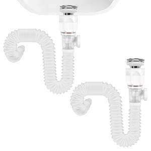 Ensemble de tuyaux de vidange de lavabo chromé moderne, durable et écologique avec siphon de trop-plein, tuyau de drainage horizontal pour salle de bain - Product Image 6