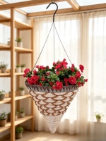 Pot de fleurs en bambou naturel brun sculpté à la main, style américain, avec doublure conique tressée, pour intérieur et extérieur, jardin