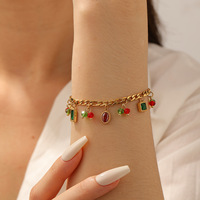 SL240 Bracelet chaîne délicate avec breloques de fleurs de fruits à lèvres en émail, Bracelet chaîne en acier inoxydable bijoux d'accent en cristal
