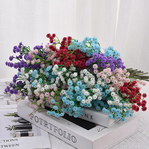Bouquet artificiel de Gypsophile blanc, bleu, rouge, violet, rose en plastique, haute simulation, pour décoration de mariage et de maison - Product Image 1