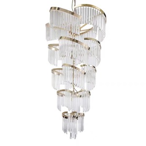 Lustre suspendu de luxe à hauteur réglable pour salon, escalier rotatif, villa, grand lustre américain en cristal long - Product Image 5
