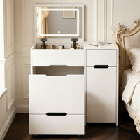 Nouvelle Coiffeuse Moderne Simple en Bois avec Miroir Lumineux, Tiroirs et Chaise – Idéale pour Appartement et Chambre à Coucher