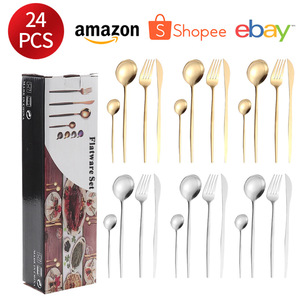 Stainless Steel Cutlery Set 24 Pieces Knife Fork <b>Spoon</b> Steak Utensils Rust Resistant Tableware For Catering Use - Product Image 3