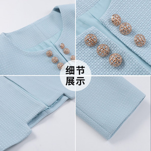 Women's Short Blazer Light Blue 3/4 Sleeve Solid Color Breathable Worsted Fabric Casual Suit Jacket - Product Image 2