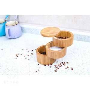 Boîte à épices en bois de bambou à 3 niveaux Boîte à sel empilable avec couvercle magnétique - Product Image 6