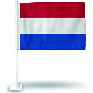Klip jendela bendera mobil promosi 100% poliester iklan murah stok Negara Belanda bendera mobil dengan tiang untuk jendela mobil