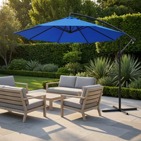 Grand parasol de patio bleu de 10 pieds, à suspension latérale, avec base croisée, pour jardin, piscine et terrasse