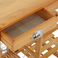 Carrito de Cocina Convertible y Resistente de Bambú Natural de Tres Niveles con Ruedas, Carrito de Almacenamiento para Comedor con Cajones