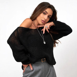 Knitted Sun Protection Shirt V-<b>neck</b> Solid Color Hollow-out Loose Fit Cover-up For Women Spring Summer Stylish Commute - Product Image 4