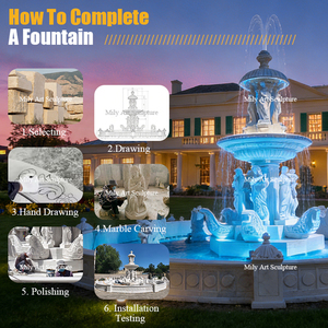 Fuente de Agua de Mármol Beige Egipcio Natural de 3 Niveles para Jardín, Marca MILY - Product Image 4