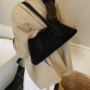 Borsa Tote in finta pelle scamosciata di forma irregolare da donna con cerniera a due vie smerigliata semplice borsa a tracolla francese Chic - Product Image 5