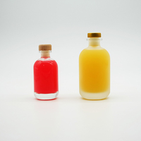 Bouteille de vin de fruits en verre cylindrique courte avec bouchon en bois/métal, étiquette personnalisée, bouteille vide pour l'emballage de boissons et de vins de fruits