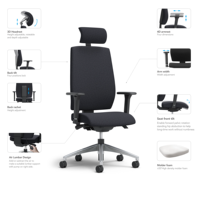 Chaise de bureau minimaliste rembourrée en tissu avec support lombaire gonflable et roulettes silencieuses
