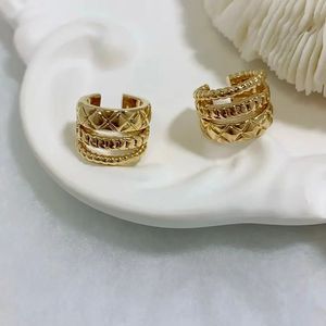 Xinfly 18K Gold Minimalist Three Layers Semi <b>Hoop</b> Stud Earrings Unique Daily Wear for Women Classic Gift Party - Product Image 4