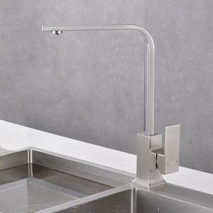 Robinet de cuisine en acier inoxydable, carré, doré brossé, à poignée unique, pour eau chaude et froide, pour évier et bac à légumes - Product Image 3