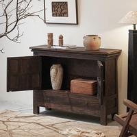 Buffet vintage Wabi Sabi en bois massif vieilli, meuble de rangement artisanal pour salon avec tiroirs