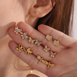 Boucles d'oreilles papillon et libellule en alliage de zinc plaqué or 18 carats pour femmes, bijoux à la mode, cadeau - Product Image 4