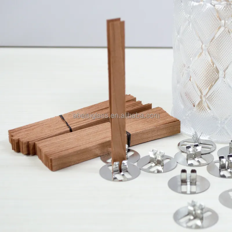 100pcs लकड़ी मोमबत्ती Wicks मोमबत्ती बनाने Wicks स्वाभाविक रूप से लोहे के स्टैंड के साथ निर्धूम लकड़ी मोम Wicks मोम कोर के लिए Diy मोमबत्ती