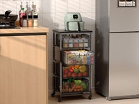 4-laags metalen groente- en fruitwagen met wielen, multifunctionele keukenwagen met lade-design