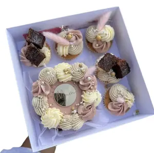 Vente en gros de boîte à gâteau rectangulaire de qualité alimentaire pour mariage, saint-valentin, cadeau personnalisé, boîtes à cupcakes à emporter avec couvercle en PVC transparent