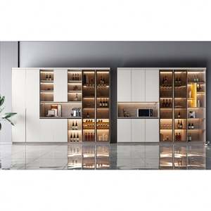 Mueble de Madera y Vidrio de 5 Niveles para Vino, Mueble de Bar de 2 Secciones con Almacenamiento para Vino, Aparador Alto - Product Image 2