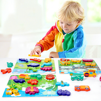 Ensemble de puzzles Montessori en pièces épaisses, 8 thèmes : Dinosaures, Animaux, Véhicules, Vie marine, Planche de puzzle à chevilles pour tout-petits, Jouets éducatifs d'apprentissage
