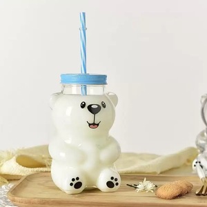 Botella de Vidrio con Forma de Oso de 20 oz, Tapa Azul, Linda Botella para Agua, Miel, Café, Leche, Botellas Bonitas con Tapas de Rosca Metálicas para Niños - Product Image 4