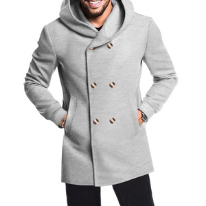 2025 Nieuwe Aanwinst Heren Middellange Slim Fit Trenchcoat Europese Amerikaanse Stijl met Capuchon Casual Effen Kleur Jas - Product Image 1