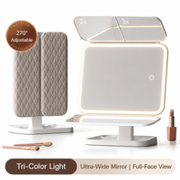 Miroir de maquillage LED 3 couleurs, grossissant, pliable, de table, avec commande tactile, portable, pour la maison, le dortoir, les femmes et les filles