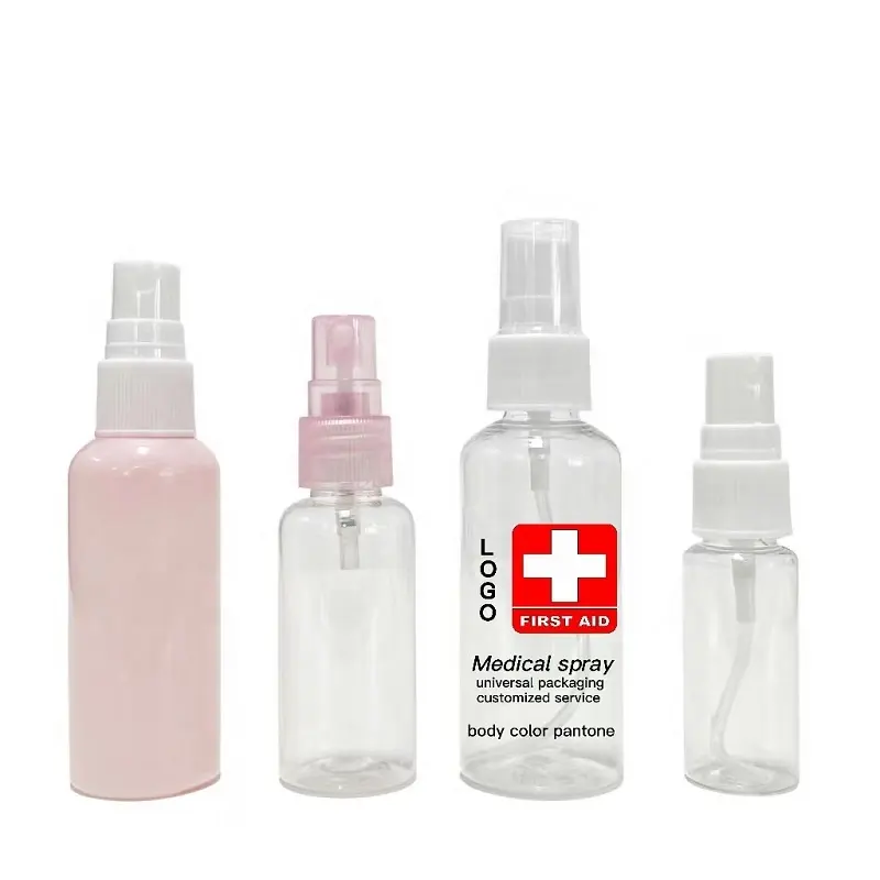 Spray per nebulizzazione per lozione per animali domestici 10 15 30 50 60 100 150 ml Dispenser per lavaggio orale in plastica rosa trasparente bottiglie per spruzzatore con etichetta