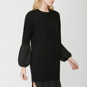 Vestido de Punto de Lana de Color Sólido, Vestido de Suéter de Manga Larga para Otoño con Cuello Redondo, Estilo Casual, Material de Algodón para Mantener el Calor - Product Image 3