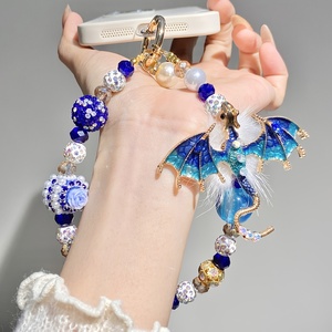 Chaîne de téléphone de luxe vintage <span class=keywords><strong>Dragon</strong></span> Bleu, perles, cristaux, strass, perles de culture, cordon élégant pour téléphone portable, bijou rose, lanière, cadeau, breloque - Product Image 6