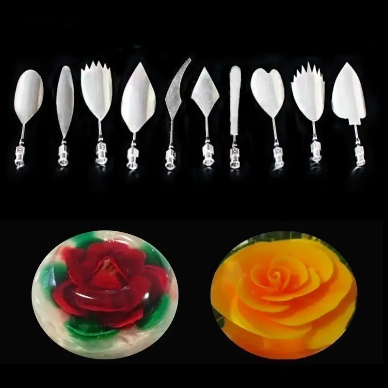 HY 10pcs/set 3D Jelly Flower Art Tools Jelly Cake Gelatin Pudding Nozzle Syringe Set Cake Decorating Tools